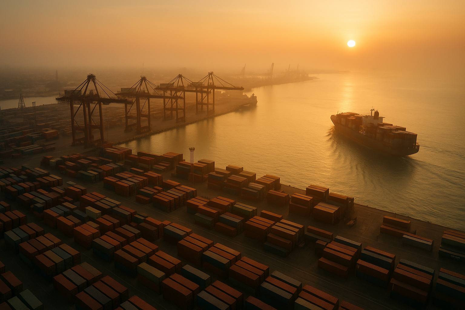 Aerial view of Chennai port logistics